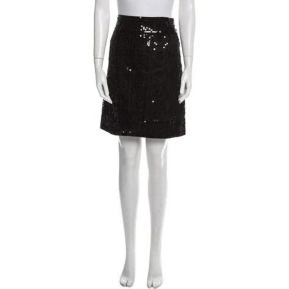 Tory Burch Black on Black Geometric Sparkly Sequin Pattern Skirt Size 4 - Picture 1 of 11